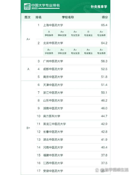 针灸推拿专业大学排名